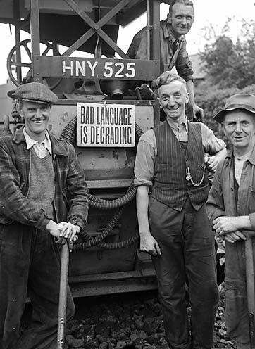 A "Bad Language is Degrading" sign on a steam roller in Pontardawe